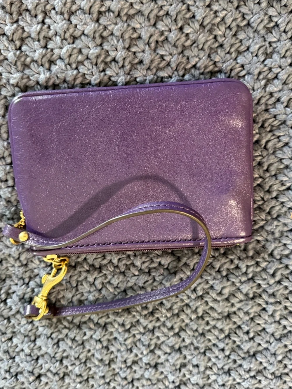 Coach Purple Leather Wristlet with Gold Hardware